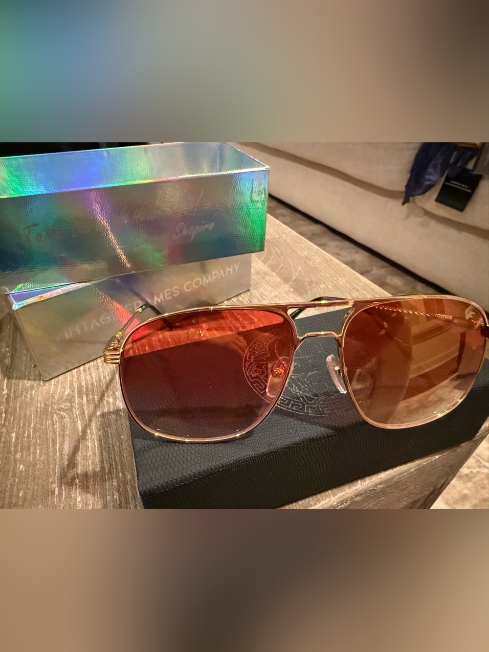 Vintage Frames Company Gold Frame Sunglasses with Red Gradient Lenses (NWOT)